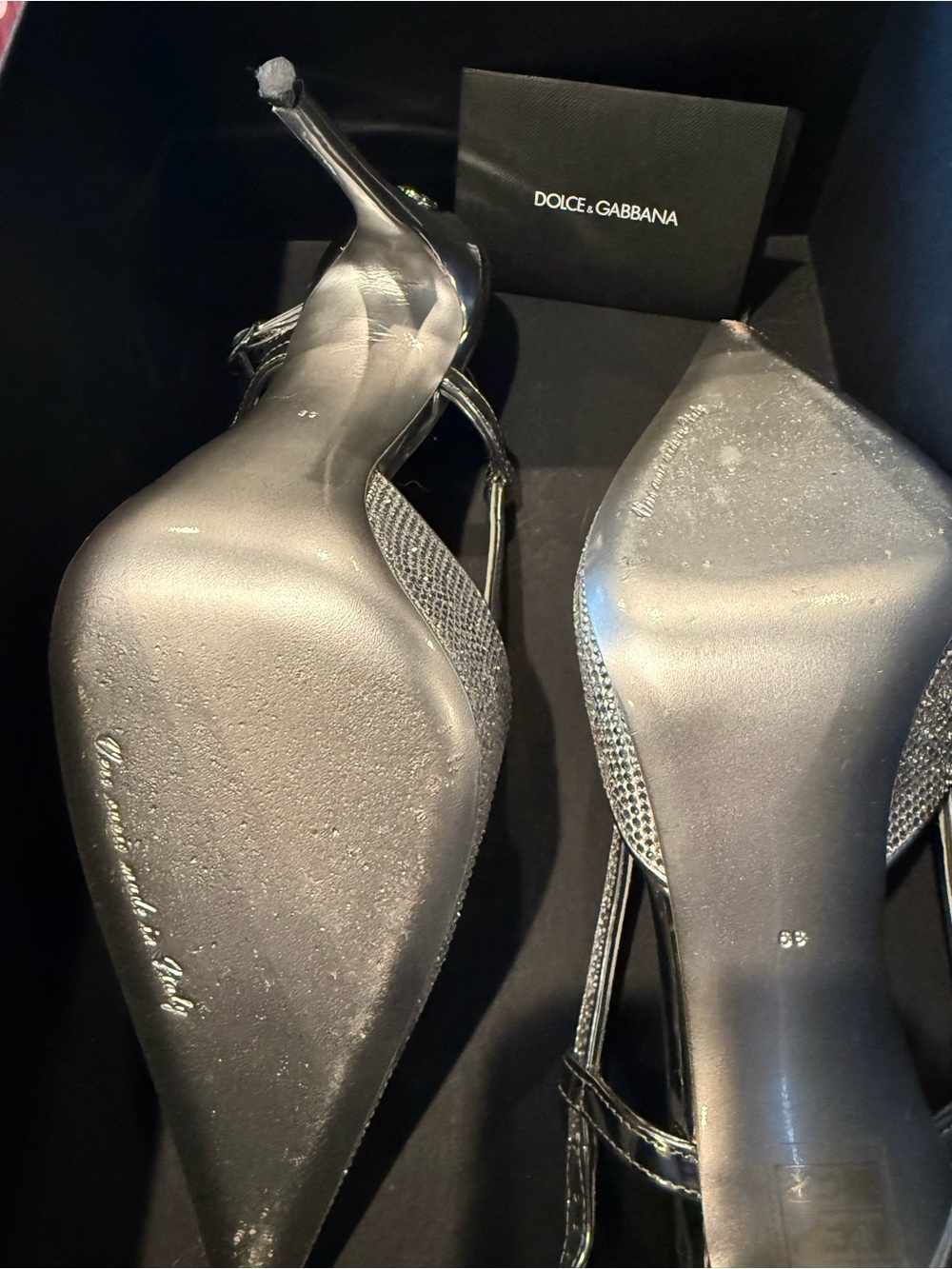 Dolce & Gabbana Silver Crystal Pointed-Toe Slingback Heels - Picture 5 of 7